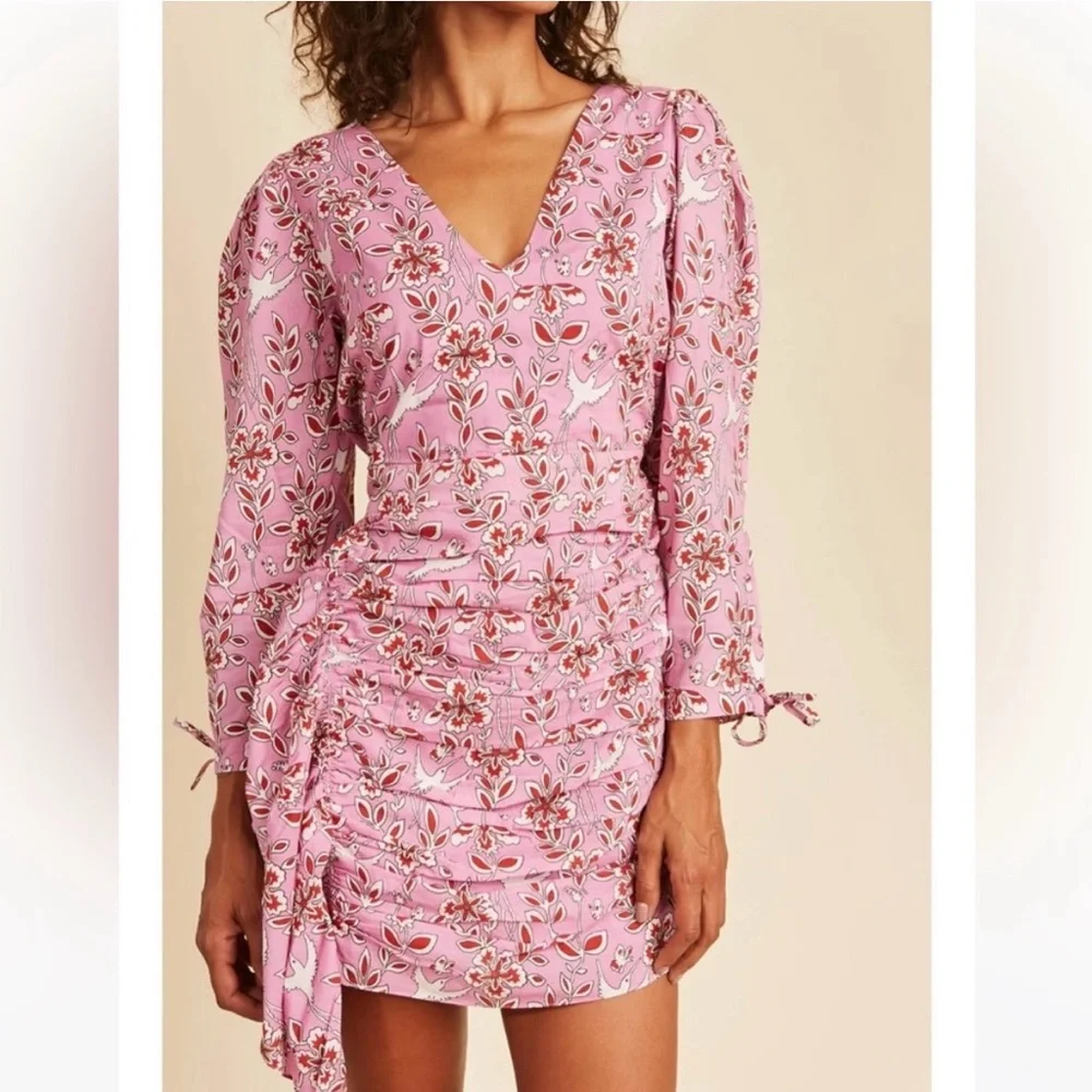 RHODE Piper Printed Mini Dress in Pink Eden Size L - Picture 2 of 7
